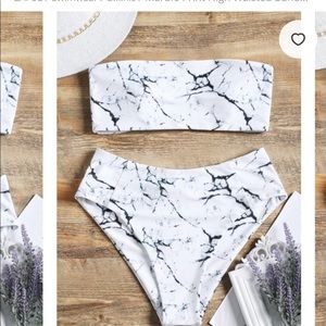 Zaful marble print high waisted, bandeau bikini
